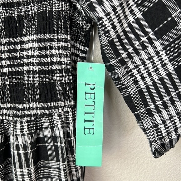 J Gee Petite Black And White Plaid Shirred Dress Size PS - Picture 5 of 5